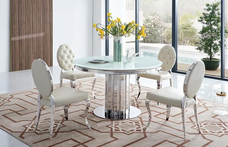 Silver Frame Glass Top Dining Table for Home Furniture