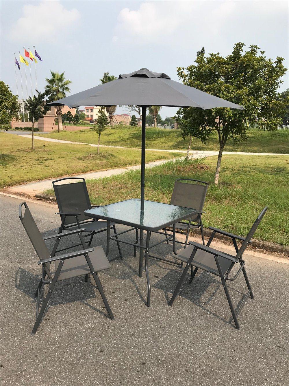 Outdoor Folding Patio Garden 5PCS --Table Dining 4 Folding Chairs with Umbrella Set