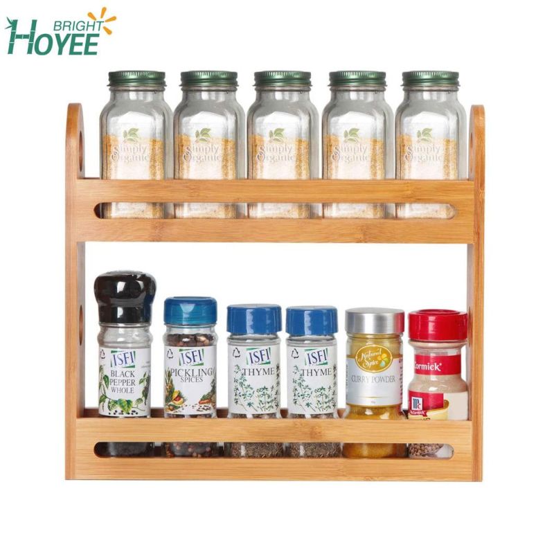 Bamboo Spice Rack Two Tier Kitchen Countertop Worktop Display Organizer Spice Bottles Holder Stand Shelves