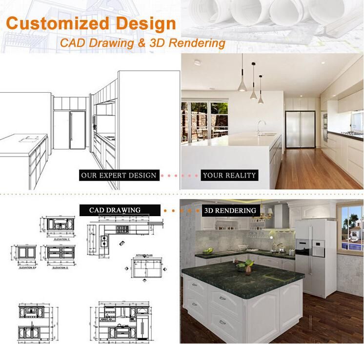 Fashionable High Gloss Waterproof Lacquer White Kitchen Cabinets with Island