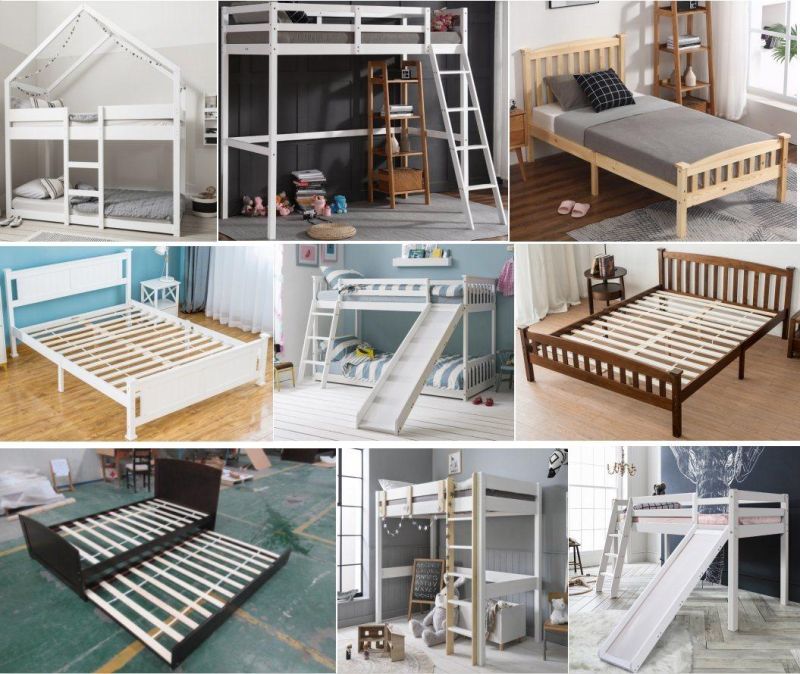 Kids Bedroom Furniture with Ladder, Slide, Pine Solid Wood Frame Bunk Bed