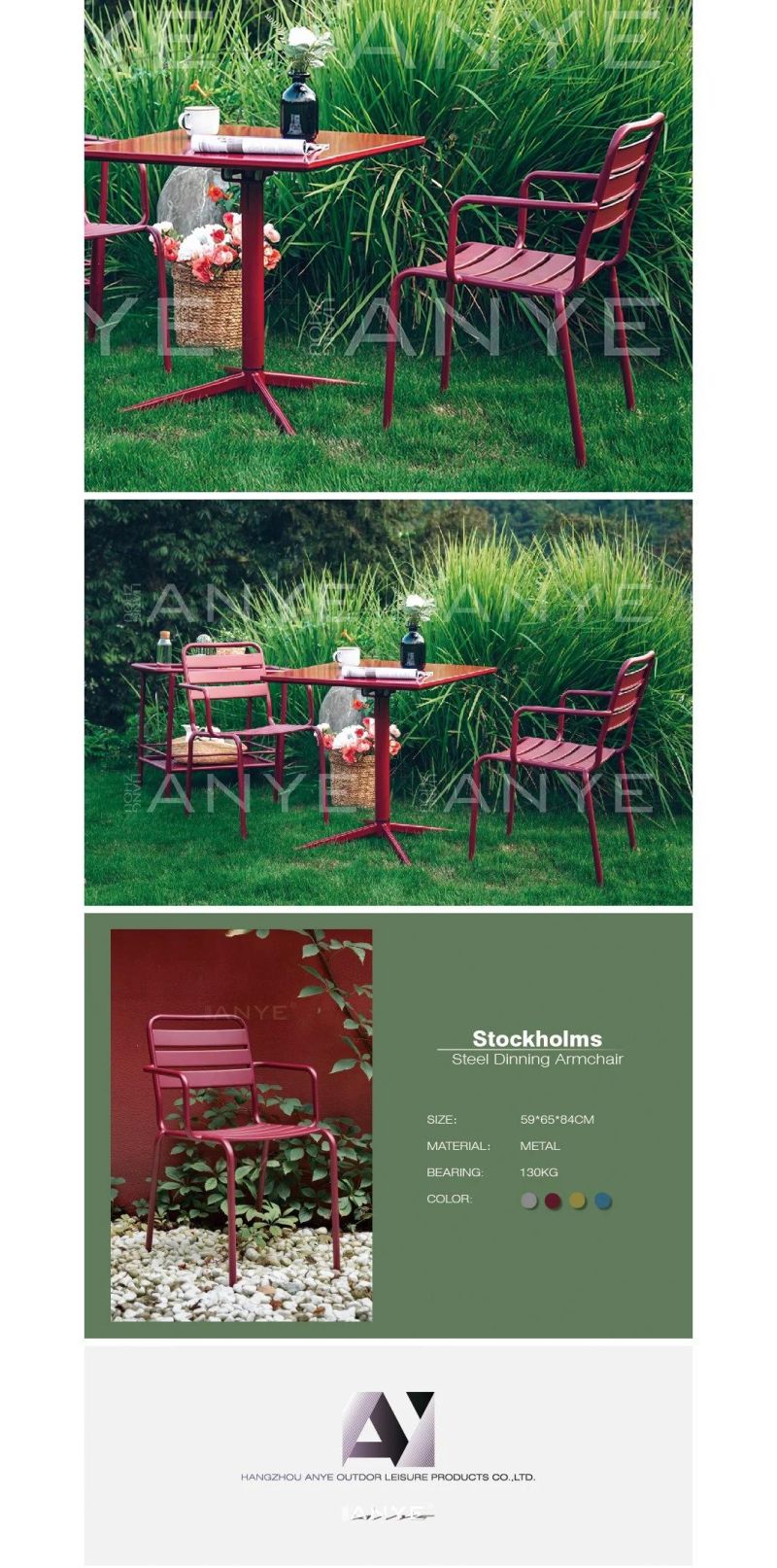 Patio Occasional Furniture Rust Resistant Metal Stackable Armchair Luxury Coffee Chair