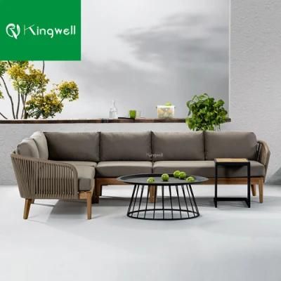 Luxury Outdoor Furniture European Design Rope Weaving Teak Lounge Sofa