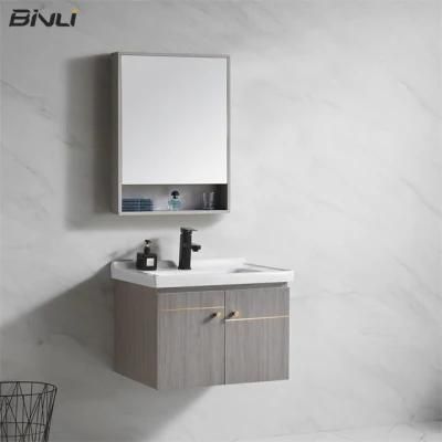Modern Luxury European Style Plywood Mirror Single Sink Wall Mount Bathroom Cabinet Vanity for Hotel