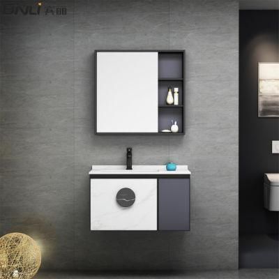 European Rectangle Wall Mounted Alumium Bathroom Washing Basin Cabinet Vanity with Countertop