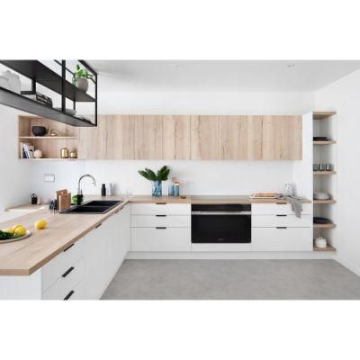 Modern Style Laminate Finish Plywood Kitchen Cabinet with Center Island Design
