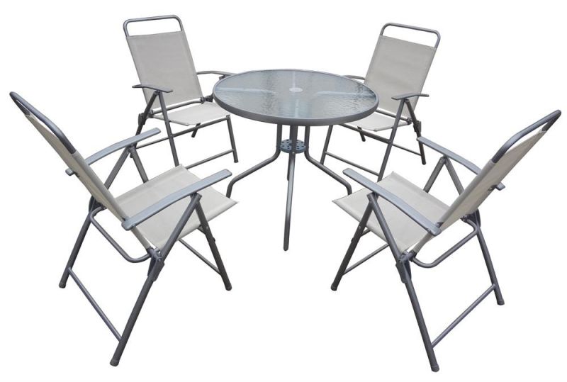 Outdoor Folding Patio Garden 5PCS --Table Dining 4 Folding Chairs with Umbrella Set