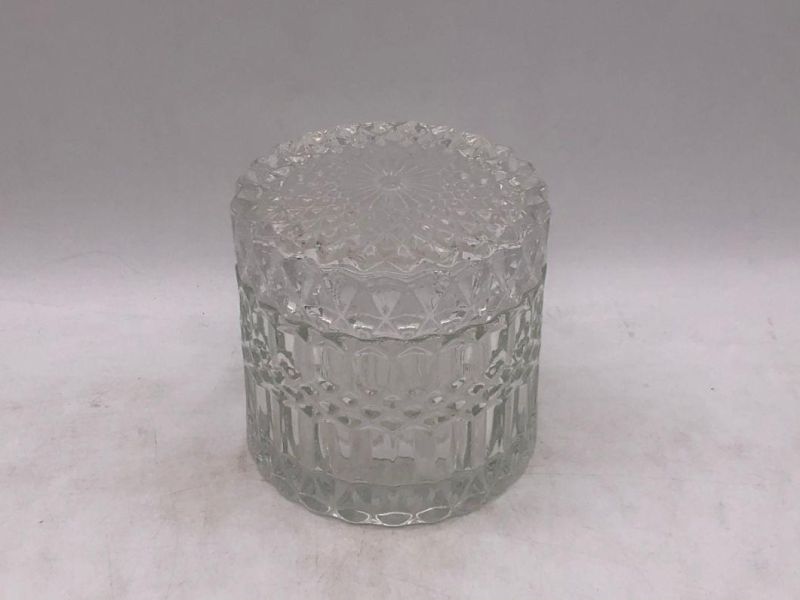 Elegant Clear Glass Candle Holder with Pattern and Glass Lid