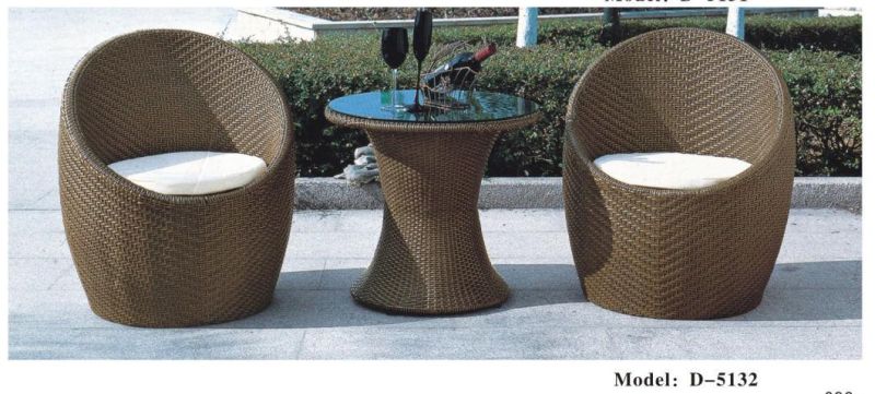 3 Piece Wicker and Table Set with Blue Red Orange Chair Cushion, White Outdoor Rattan Garden Furniture