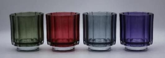 Colorful Glass Candle Holder with Different Embossed Pattern for Decoration