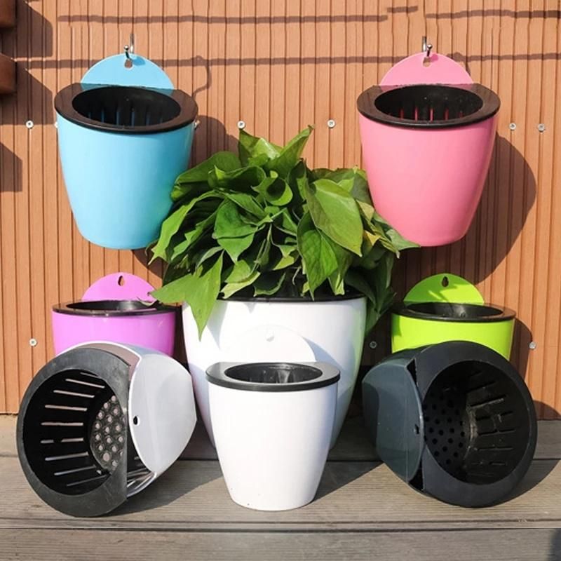 Wall-Mounted Flowerpot Self Watering Flowerpot Wall Hanging Automatic Plastic Planter Durable for Garden Balcony with Hook