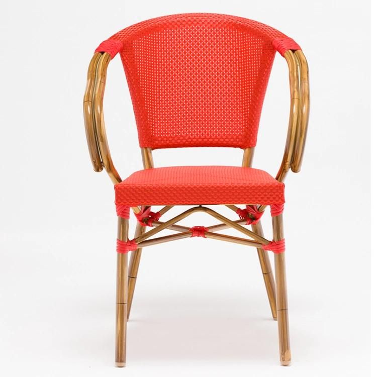 Bamboo Aluminum PE Rattan Stacking Dining French Bistro Chair