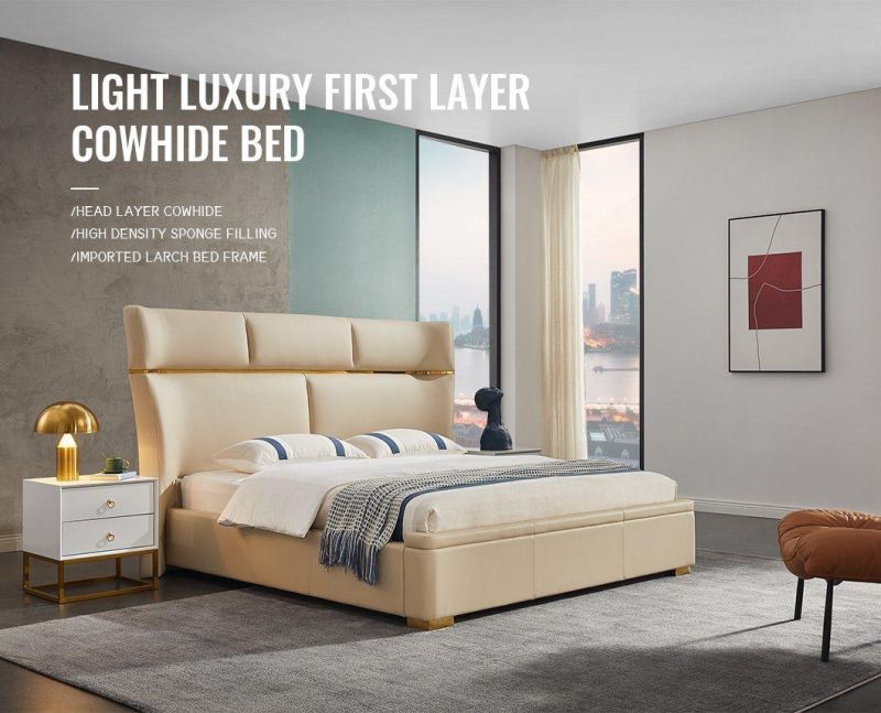 Light Luxury First Layer Cowhide Bed Bedroom Furniture