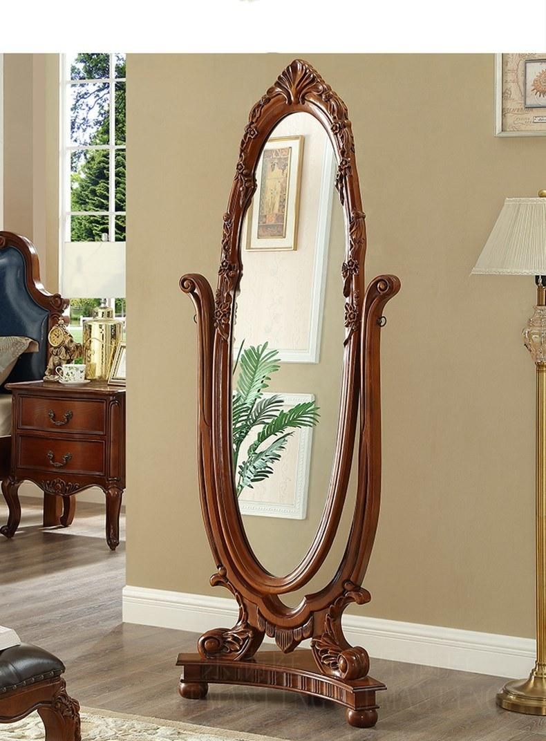 All Solid Wood Dressing Mirror Pure Wood Full-Length Mirror Retro Floor Mirror European Style Bedroom