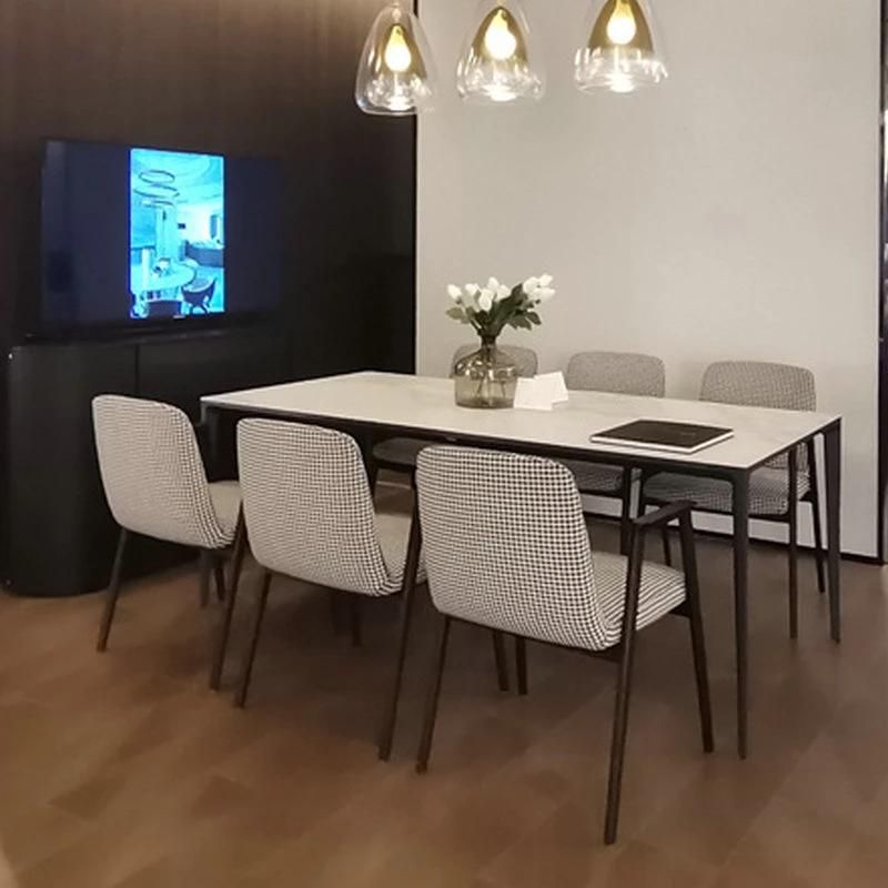 Popular Modern Minimalist Diningroom Furniture Metal Frame Sintered Stone Top Dining Table