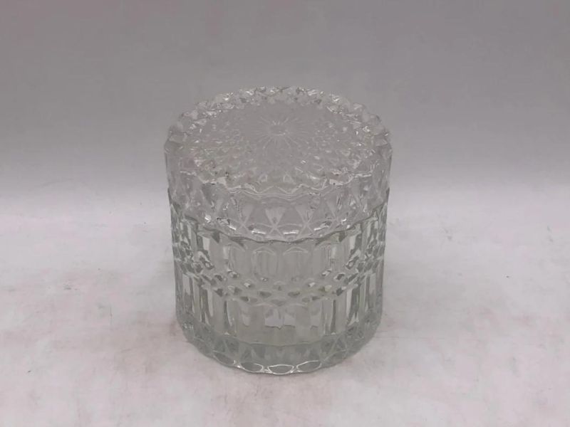 Elegant Clear Glass Candle Holder with Pattern and Glass Lid