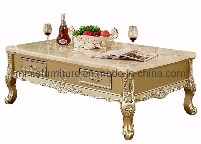 (MN-CCT15) European Living Room Furniture Golden Solid Wooden Marble Tea/Coffee Table