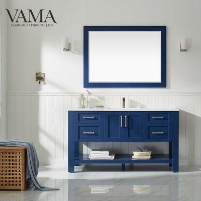 Vama 60 Inch European Solid Wood Blue Bathroom Vanity Cabinet Furniture 784060