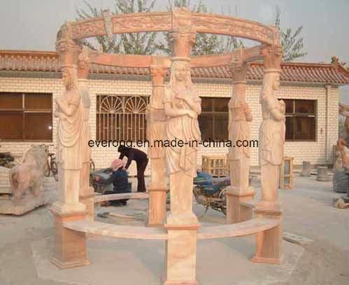 Natural Marble Carving Stone Pavilion Garden Gazebo with Lady Column for Outdoor Decoration
