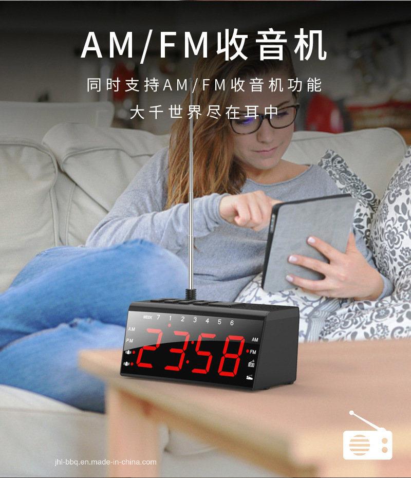 Desk and Table Clock with Larger Digital LED Words Display Screen Combining with FM and Am Radio Dual Alarm and Snooze Mobile Phone Charging