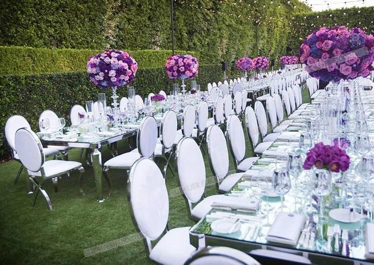 Silver Stainless Steel Dining Table with Chairs for Outdoor Wedding