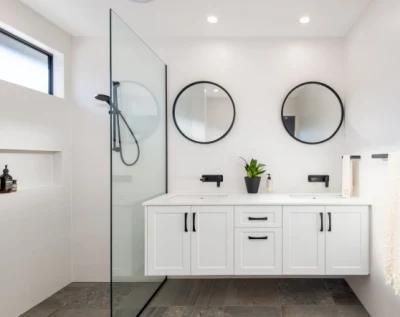 European Style White Shaker Wall Mount Double Sink Bathroom Vanity Cabinets