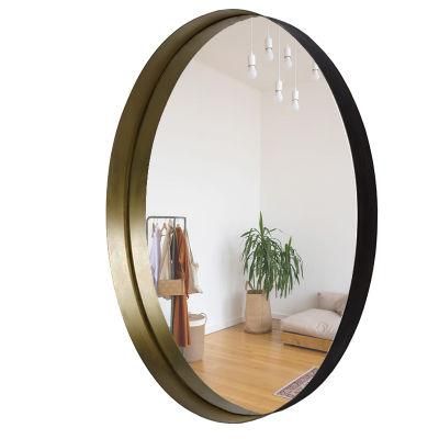 Customized Nordic Round Black and Gold Framed Bath Wall Mirror