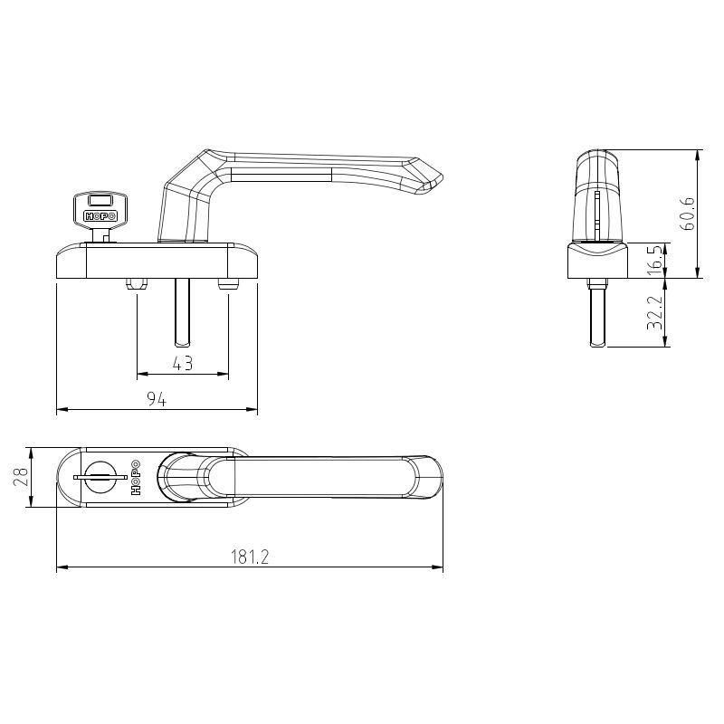 Hopo Square Spindle Handle, Aluminum Alloy Side-Hung Window and Tilt-Turn Window