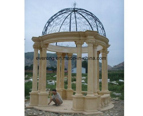 Large Size Natural Stone White /Yellow Marble Pavilion Garden Gazebo for Park Restaurant Ornament