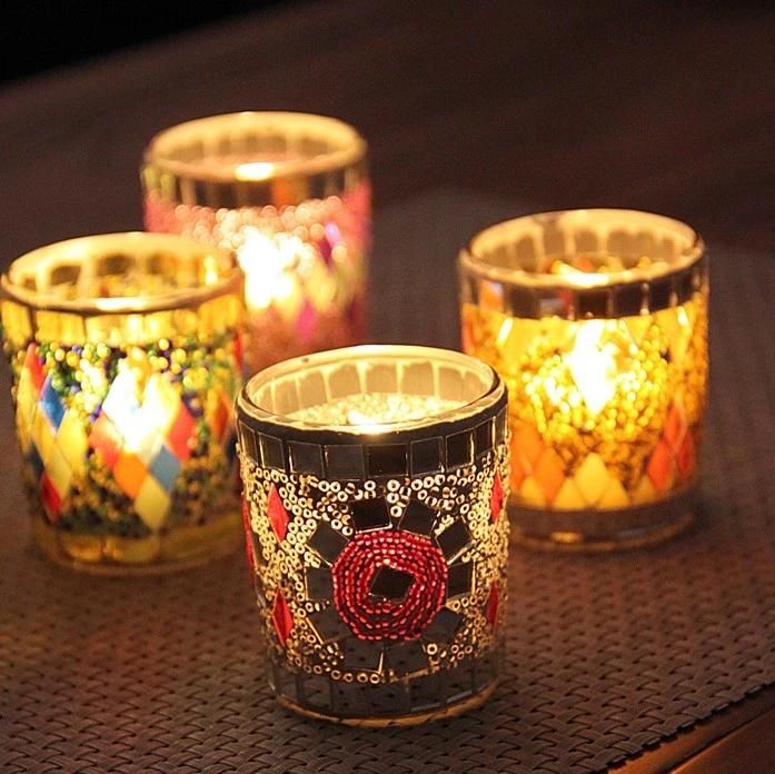 Luxury Mosaic Empty Candle Jar Glass Candle Holders for Home Decoration