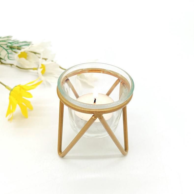 European Style Romantic Table Candle Light Dinner Decoration Crafts Ornaments Geometric Golden Creative Wrought Iron Candle Holder