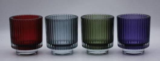 Colorful Glass Candle Holder with Different Embossed Pattern for Decoration