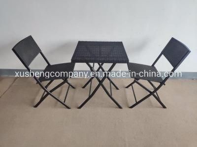 Three-Piece Plastic Rattan Folding Table and Chair Set Garden Furniture