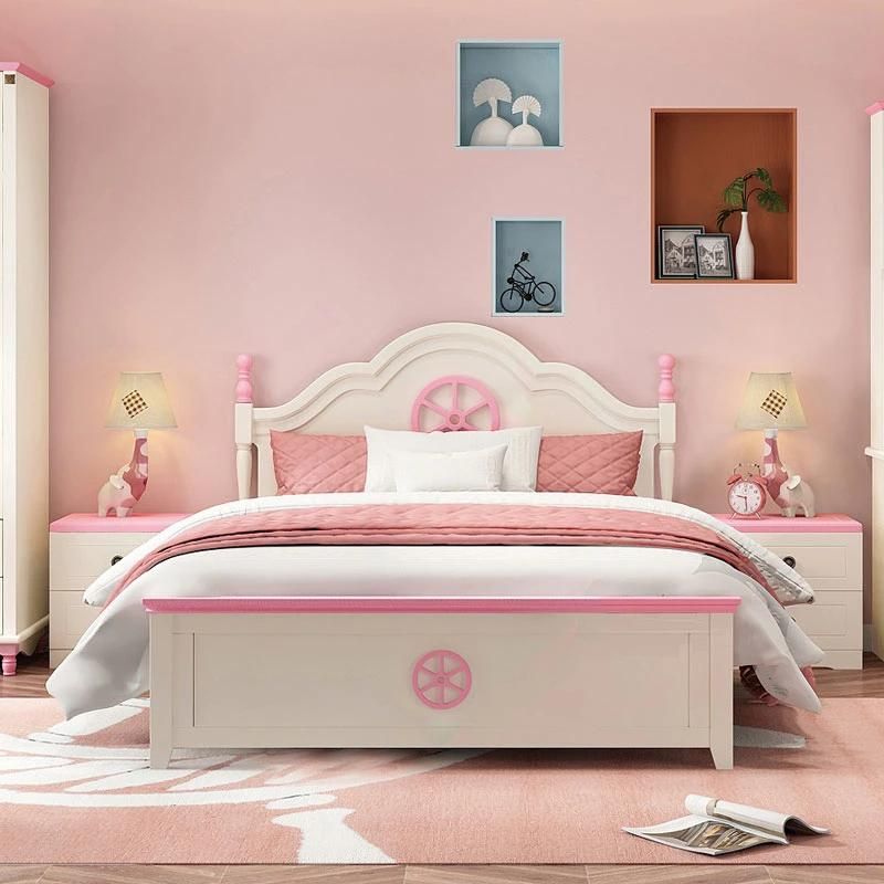 Pink Princess Bed Wooden Kids Bedroom Furniture