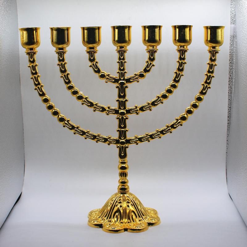 Wholesale Church Products Judaism Gifts Seven Holes Gold Lampstand Model Candlesticks Candle Holders