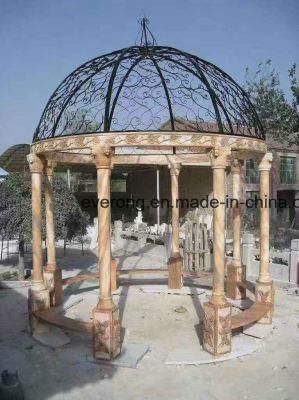 Stone Garden Gazebo Dome Roof Pavilion for Sale with White/Sunset Red Marble