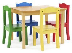 Kids Wood Table &amp; 4 Chair Set (Natural/Primary)