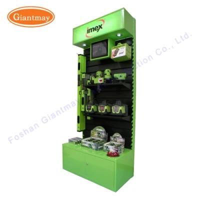 Heavy Duty Metal Display Unit Colored Shelves for Tools with LCD TV Screen