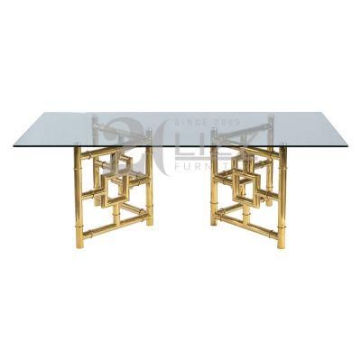 European Style 8 Seater Modern White Marble Dining Table for Home with Two Golden Stinaless Steel Feet