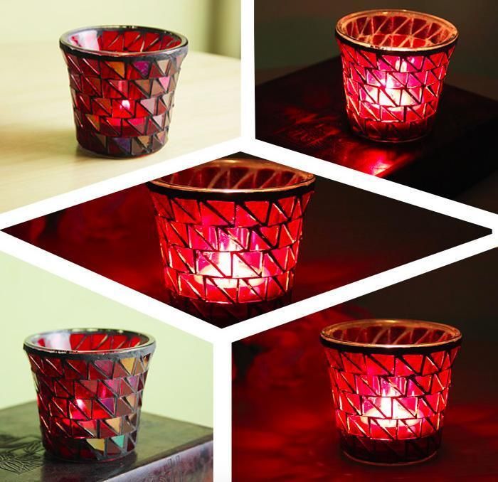 European Red Triangular Glass Mosaic Candlestick Candle Cup Candlelight Dinner Decoration