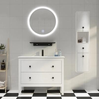 European Style White Wooden Modern Silver Mirror Wall Mounted Bathroom Cabinet Ceramic Vanity