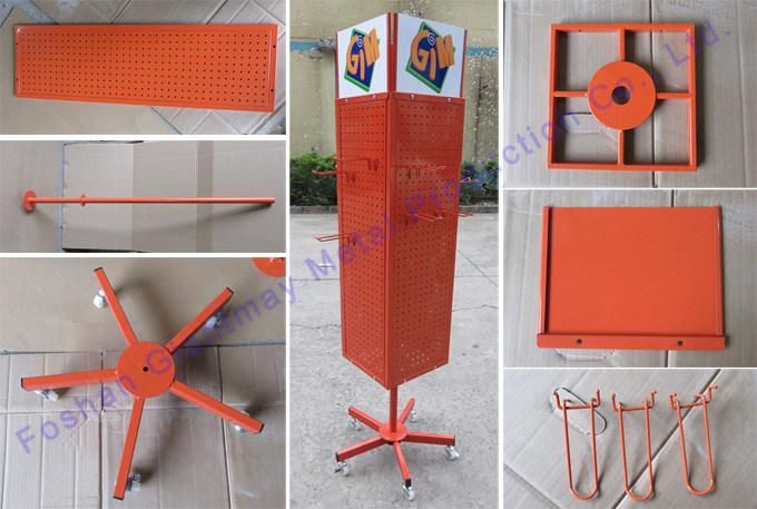 Metal Floor Standing 4 Sides Rotating Metal Pegboard Display Stand