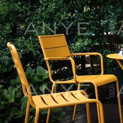Patio Dining Furniture Metal Yellow Stackable Side Chair Outside Porch Balcony Dining Chair