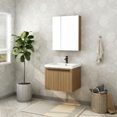 High Quality Modern European Wall Mounted Wood Material Bathroom Silver Mirror Cabinet
