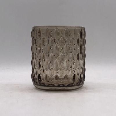 Amber Glass Candle Holder with Different Pattern and Customized Color