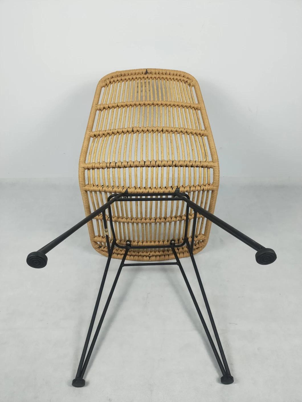 Factory Price Non-Wood Iron Outdoor Rattan Chair Wicker Tablet Stackable Restaurant Chair