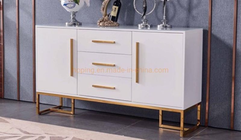 Make up Table with Three Drawers Tempered Glass Wood Top Metal Steel Frame Dining Console Table for Home and Hotel