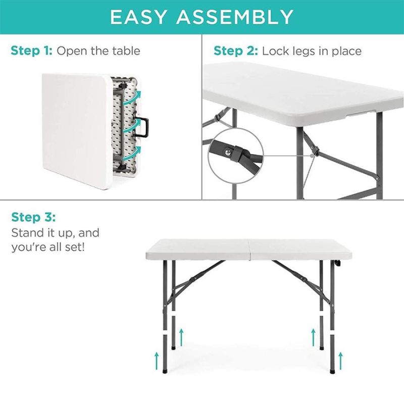 4FT Folding Camping Table Picnic Portable Adjustable Table Party BBQ Outdoor & Indoor Use