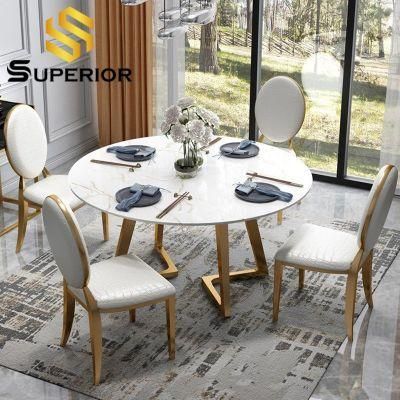 European Style Dining Room Furniture Round Marble Dinner Table