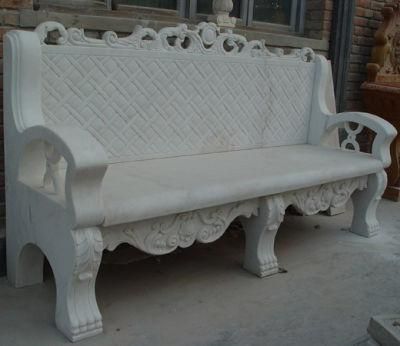 Hand Carved Natural Stone Beige Outdoor Marble Bench Garden Long Chair